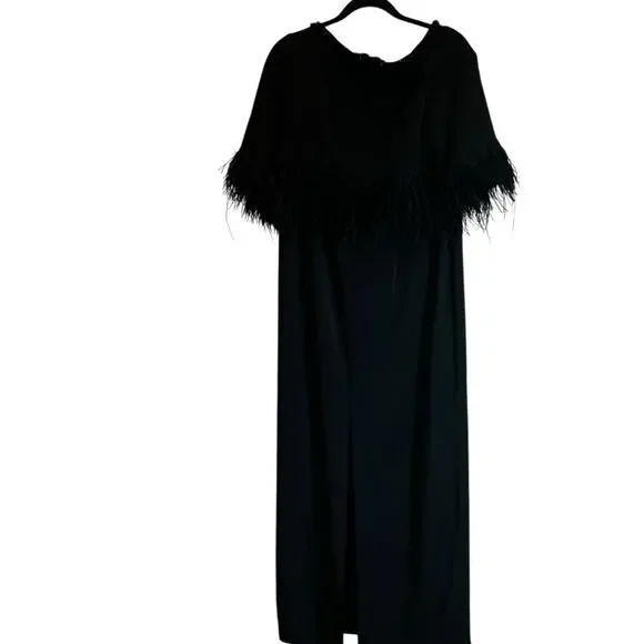 Mac Duggal Women's Quarter Sleeve Crystal Neck Feather Gown Black Size 12 NWT - Picture 7 of 9